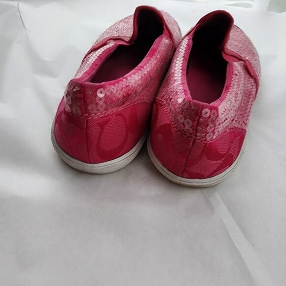 Coach Kivy Slip On Shoes resort Size 8.5 Pink Sequin C Signature Logo Loafers - Picture 5 of 10